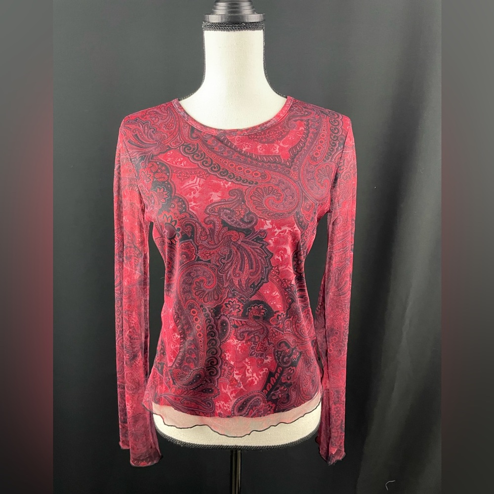 111 State Paisley Long Sleeve Blouse - Rich Red